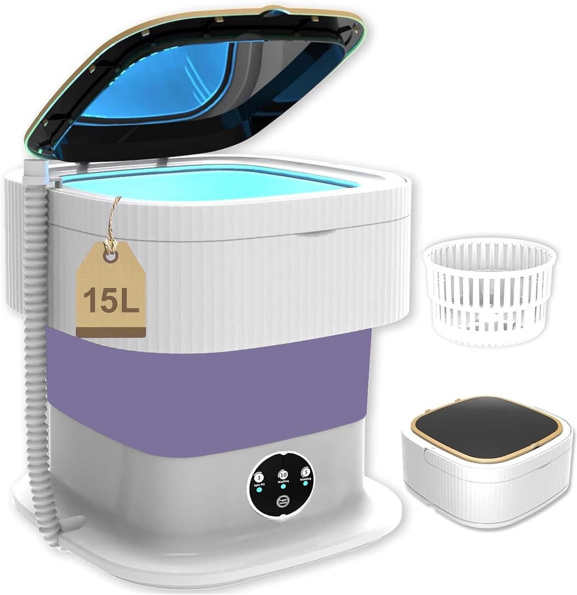 Draagbare Mini Wasmachine Opvouwbare Wasmachine Kleine Wasjes Ultrasone Reiniging 15 Liter Wit