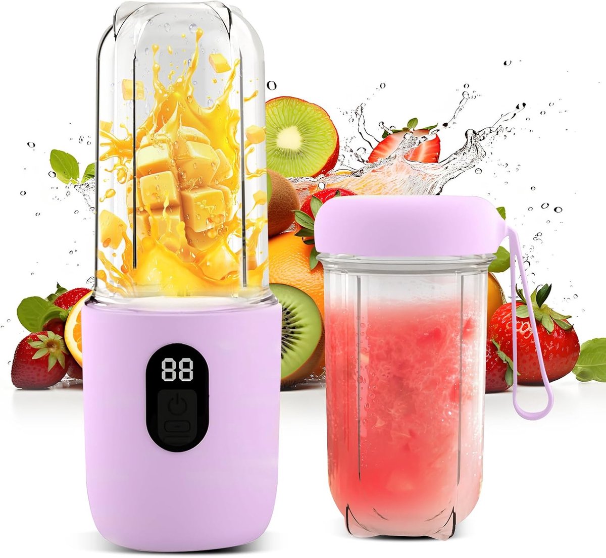 Draagbare Blender - Citruspers - Smoothies Maken - Digitaal Display - 500 ml - Paars