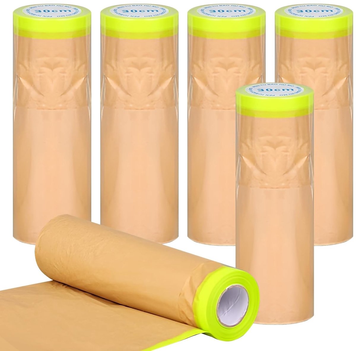 Set van 6 Stukken Dekpapier voor Schilderwerk - 30 cm x 15 m, Met Plakstrips voor Binnenrenovaties en Schilderprojecten, Ideaal voor Bescherming en Afplakken
