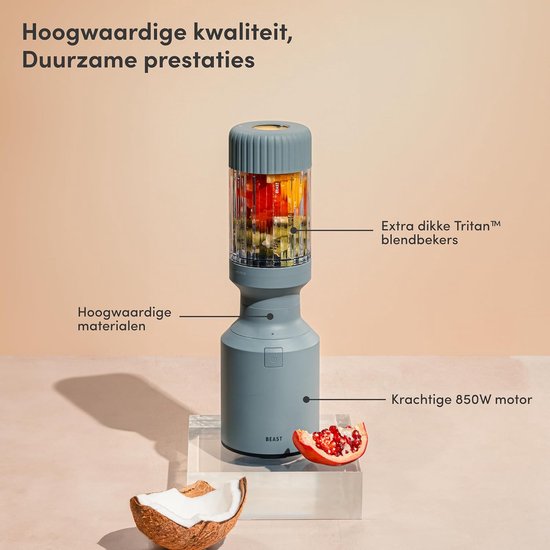 Krachtige Blender - Smoothie Maker - Gezonde Drankjes Maken - Inclusief 3 To-Go Bekers - 850 Watt - Mist — afbeelding 2