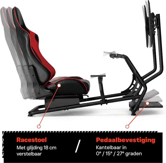 Racestoel Simulator Cockpit - Race Sim Cockpit - Realistisch Racen - Volledig Verstelbaar - 131 x 72 x 110 cm — afbeelding 5