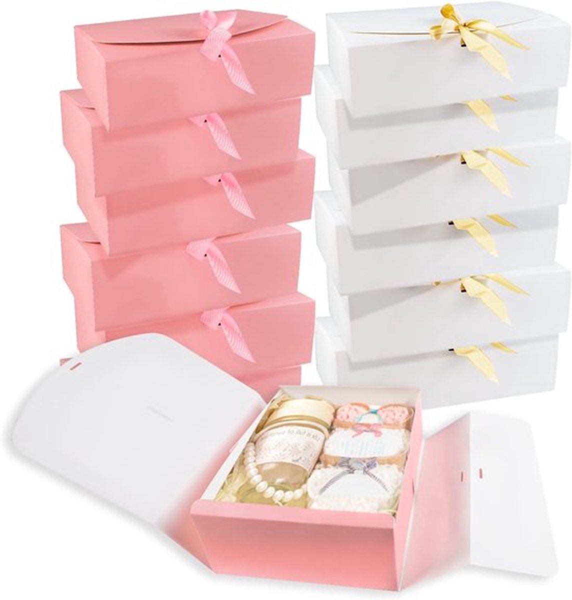 Geschenkdoos 12 stuks wit/roze 27 x 20 x 8 cm - Inovra Plus