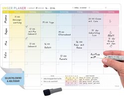 SnelShoppen - TOBJA Wipe off maandplanner A3 - Zelfklevende weekplanner voor muur, koelkast en deur - Whiteboard planner family calendar met 1 pen