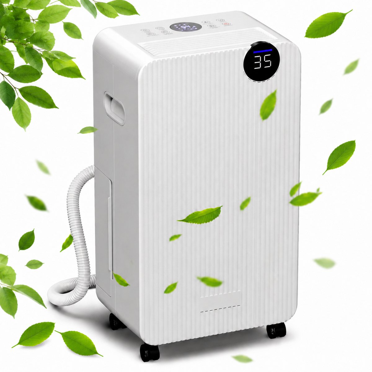 TEKROA® Luchtontvochtiger met 12L per dag - 2.1L Waterreservoir - LED display - Timer kinderbeveiliging - Wit