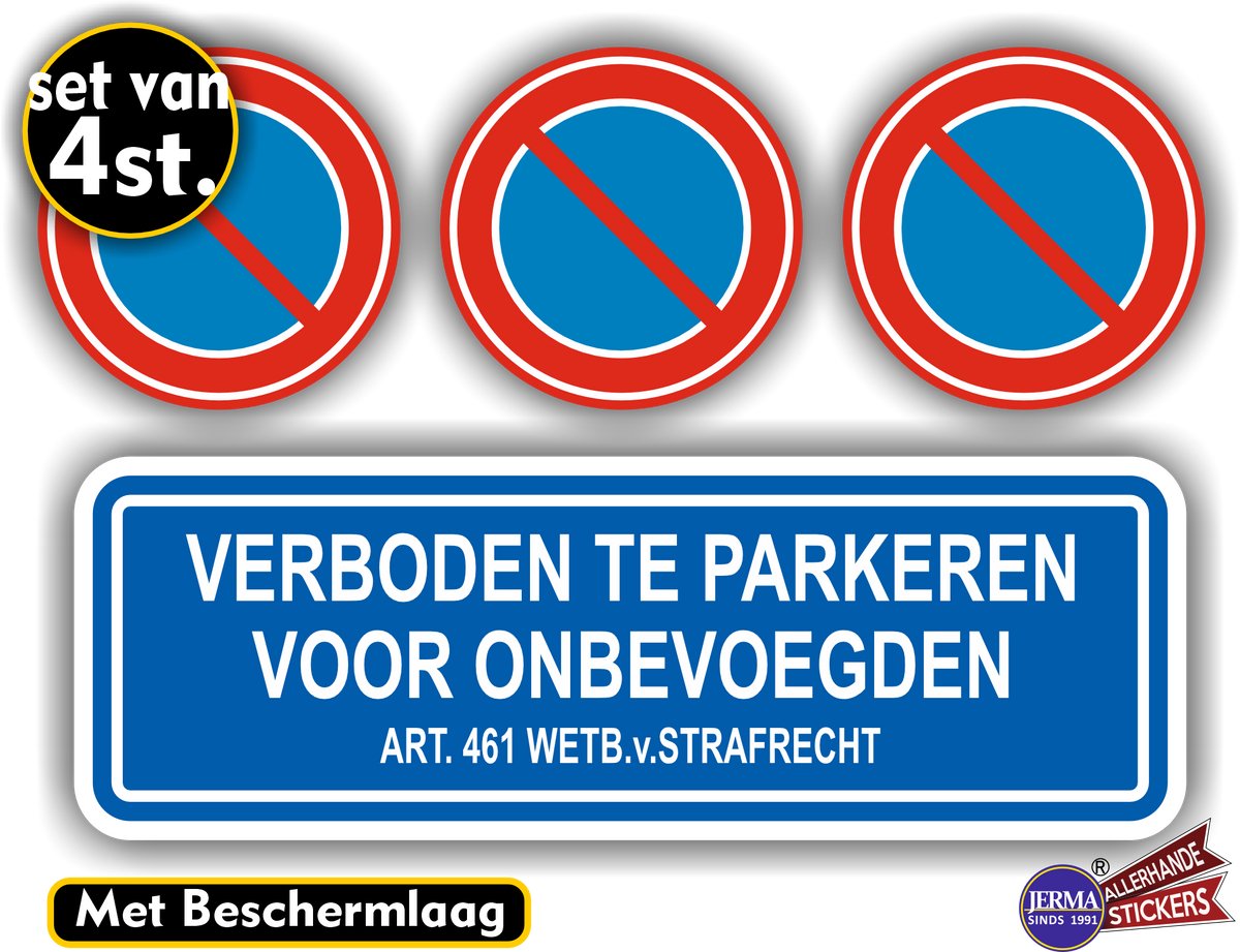 Jerma - Verboden te parkeren - Stickers - 4 st - 29x10 cm - 3x Ø9 cm - Zelfklevend - Vinyl - Krasvrij