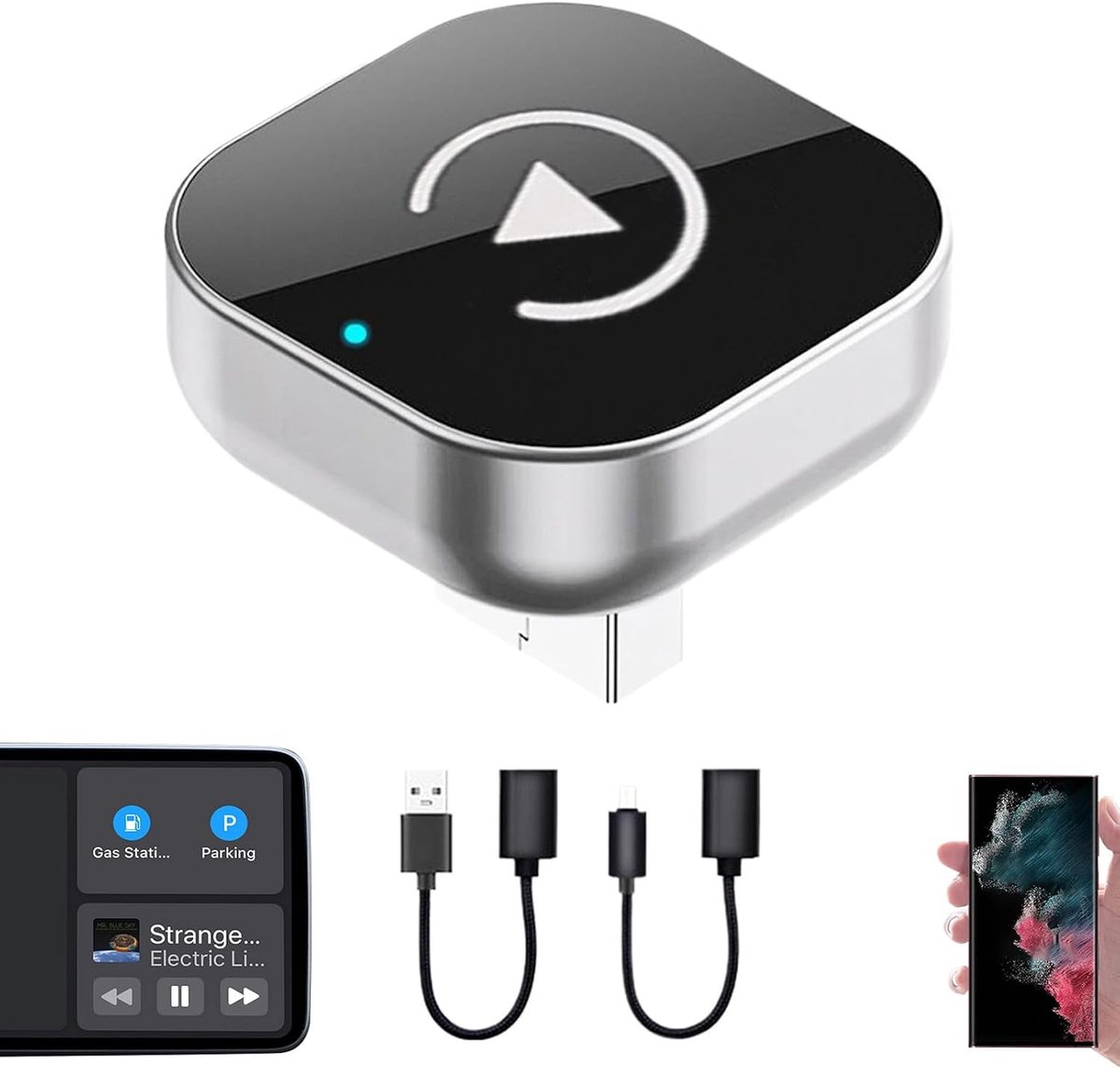 Draadloze Auto Adapter - Scherm Verbinding - Navigatie Bellen - Plug En Play - Compact Formaat - Zilver