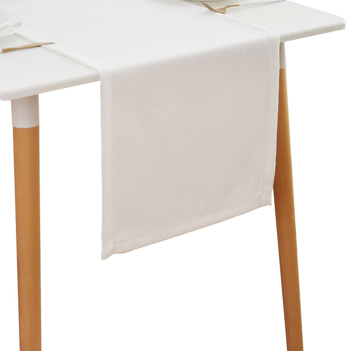 Tafelloper 40 x 160 cm - Tablerunner met linnenlook - Tafelloper voor tafeldecoratie - Waterafstotende polyester tafelloper, voor keuken, tuinfeest, bruiloft, feesten en kerstmis, Wit