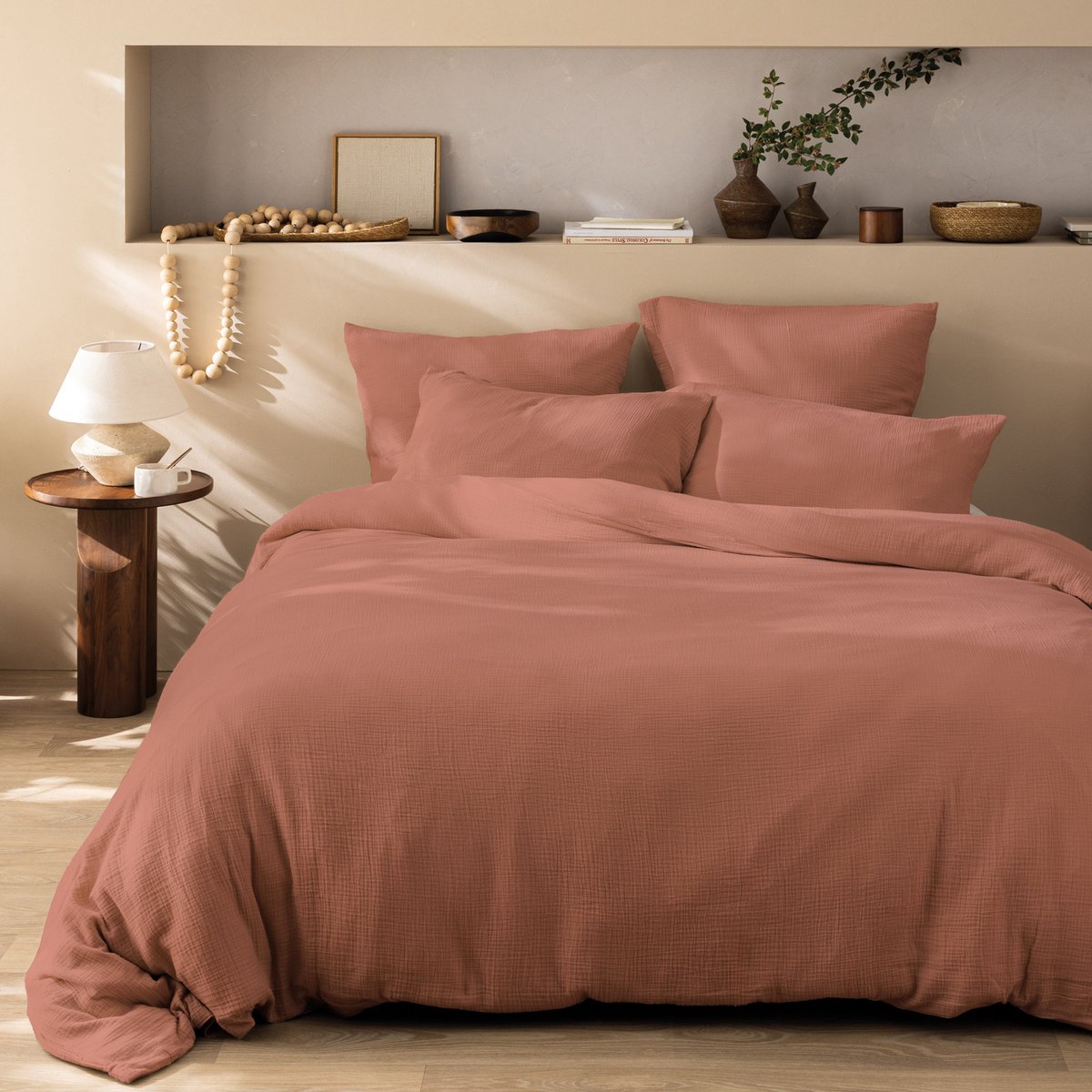 Matt & Rose Dekbedovertrek - Tweepersoons - Terracotta - 200 x 200 + (2x)65 x 65 cm - Mousseline Katoen