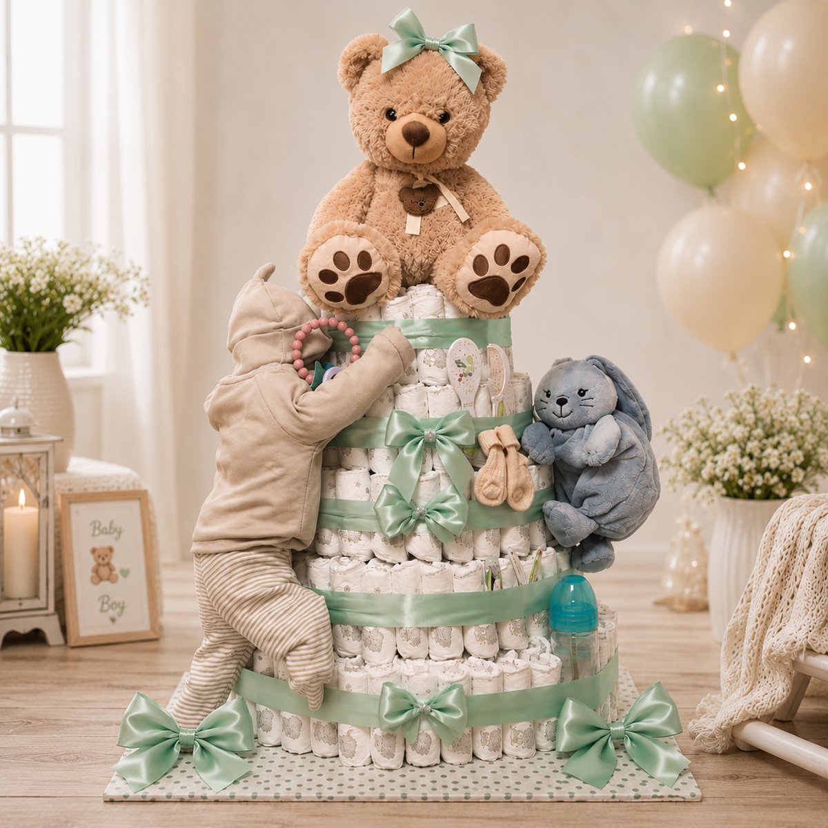 XXXL luiertaart met 435 pampers & grote beer
