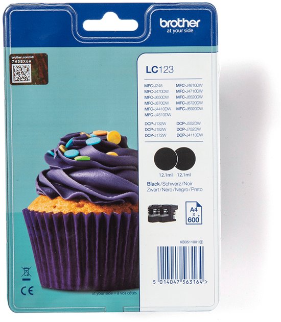 Brother LC-123BKBP2 - Inktcartridge / Zwart / 2-pack