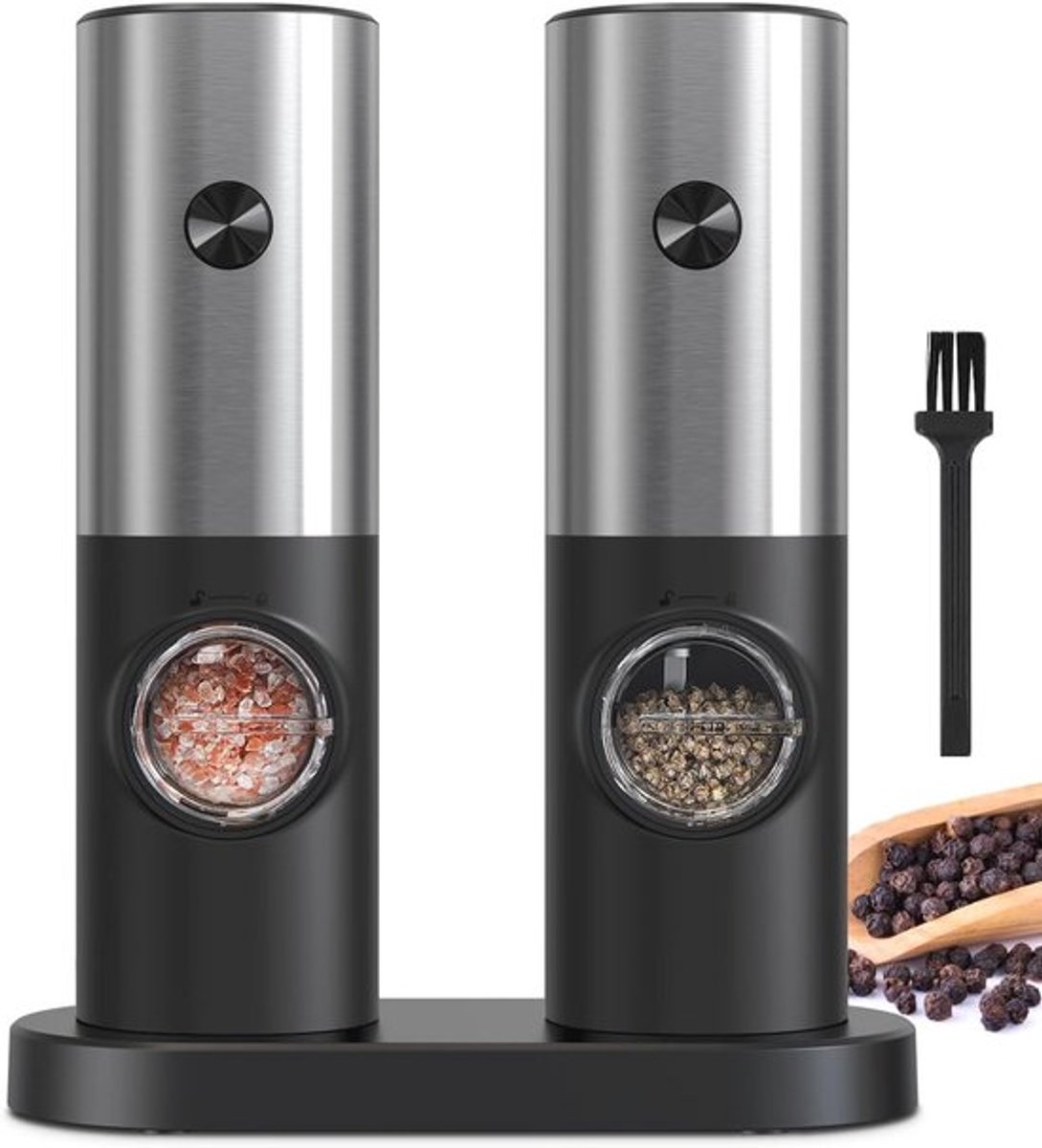 Elektrische Peper- en Zoutmolenset met Verstelbare Grofheid en LED-Licht - Ideaal voor Keuken en Barbecue