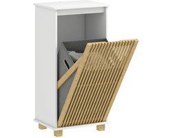 Sello! badkamerkast – badkamermeubel – geïntegreerde wasmand – uitneembare waszak – bamboe deur – wit – 40 × 30 × 80 cm.