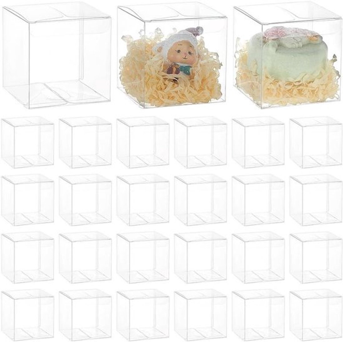 -Omschrijving - Doosjes - 100 stuks - Gunst - Transparant - Klein - Geschenkverpakking - Moederdag - Chocolade - Bruiloft - Snoep - Gunsten.