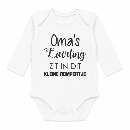 Baby Rompertje met tekst Oma’s lieveling zit in dit kleine rompertje | Lange mouw | wit | maat 50/56 | love hoera je wordt oma