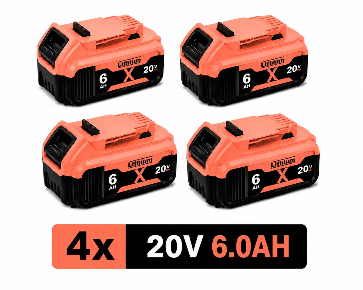 18V Accu Geschikt voor DeWalt XR – 4 Stuks - 6.0Ah 6000mAh Li-Ion Batterij – Compatibel met DCB180 DCB181 DCB182 DCB183 DCB184 DCB185