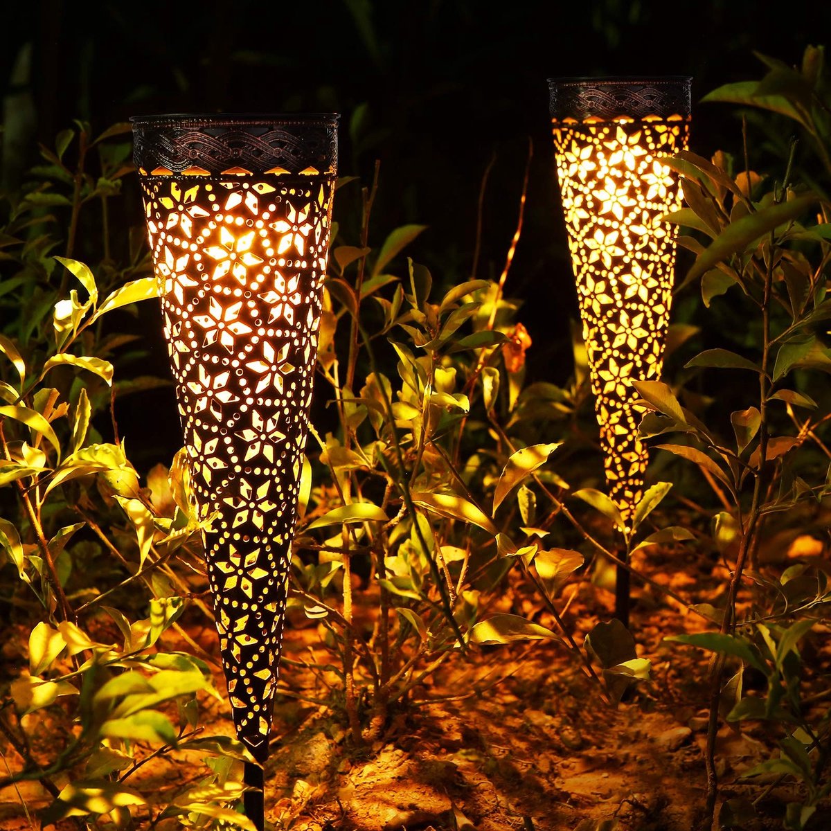 Omgoods - 2 Stuks LED Solarlampen voor Buiten met Retro Ontwerp