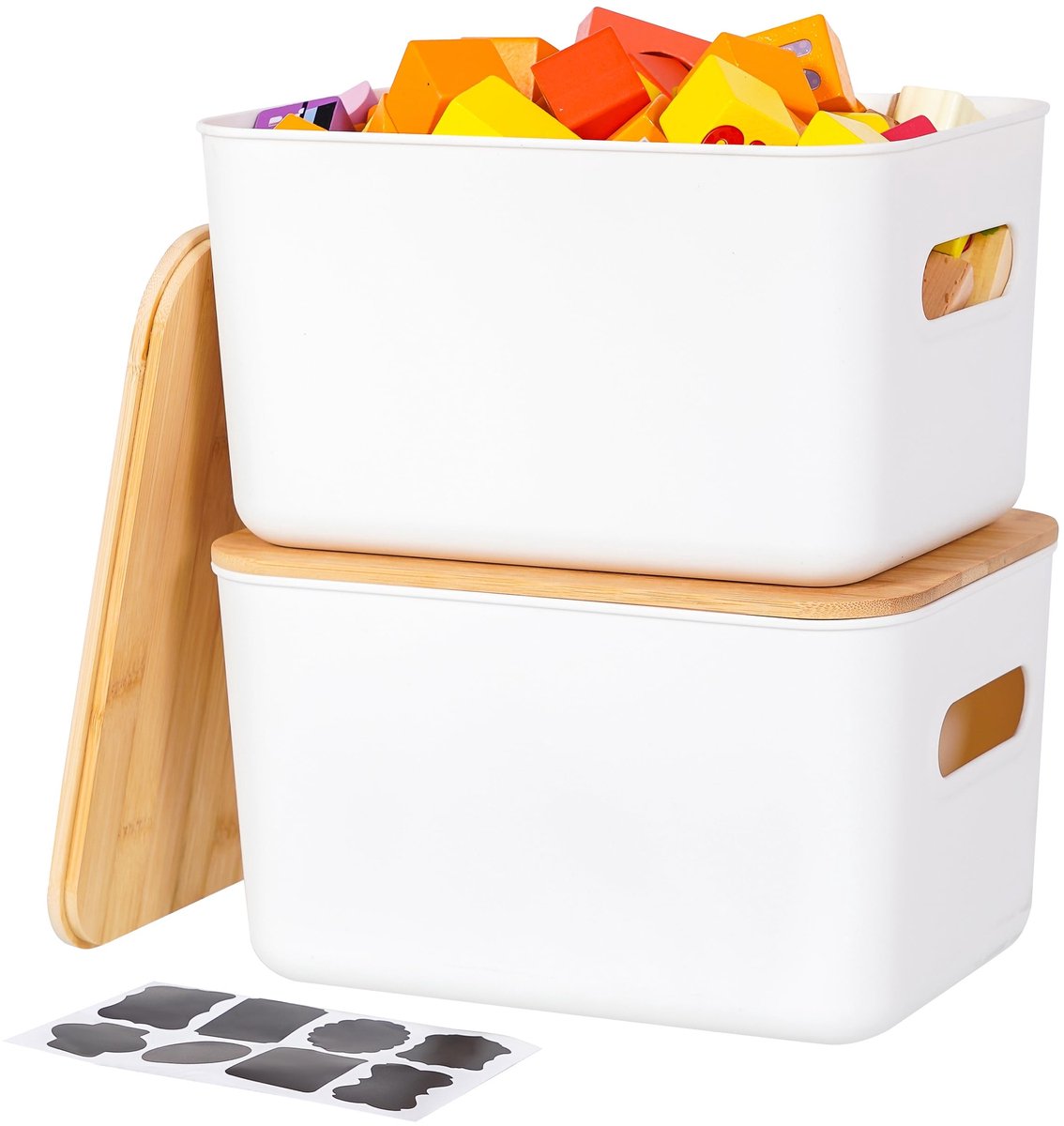 Omgoods - Set van 2 Opbergdozen met Bamboe Deksel voor Badkamer en Keuken