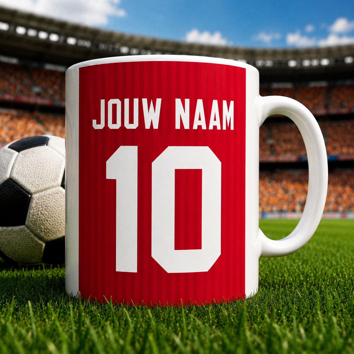Voetbal mok – Kleur Rood – Gepersonaliseerde Mok met Naam en Rugnummer – Voetbal Mok – 325 ml