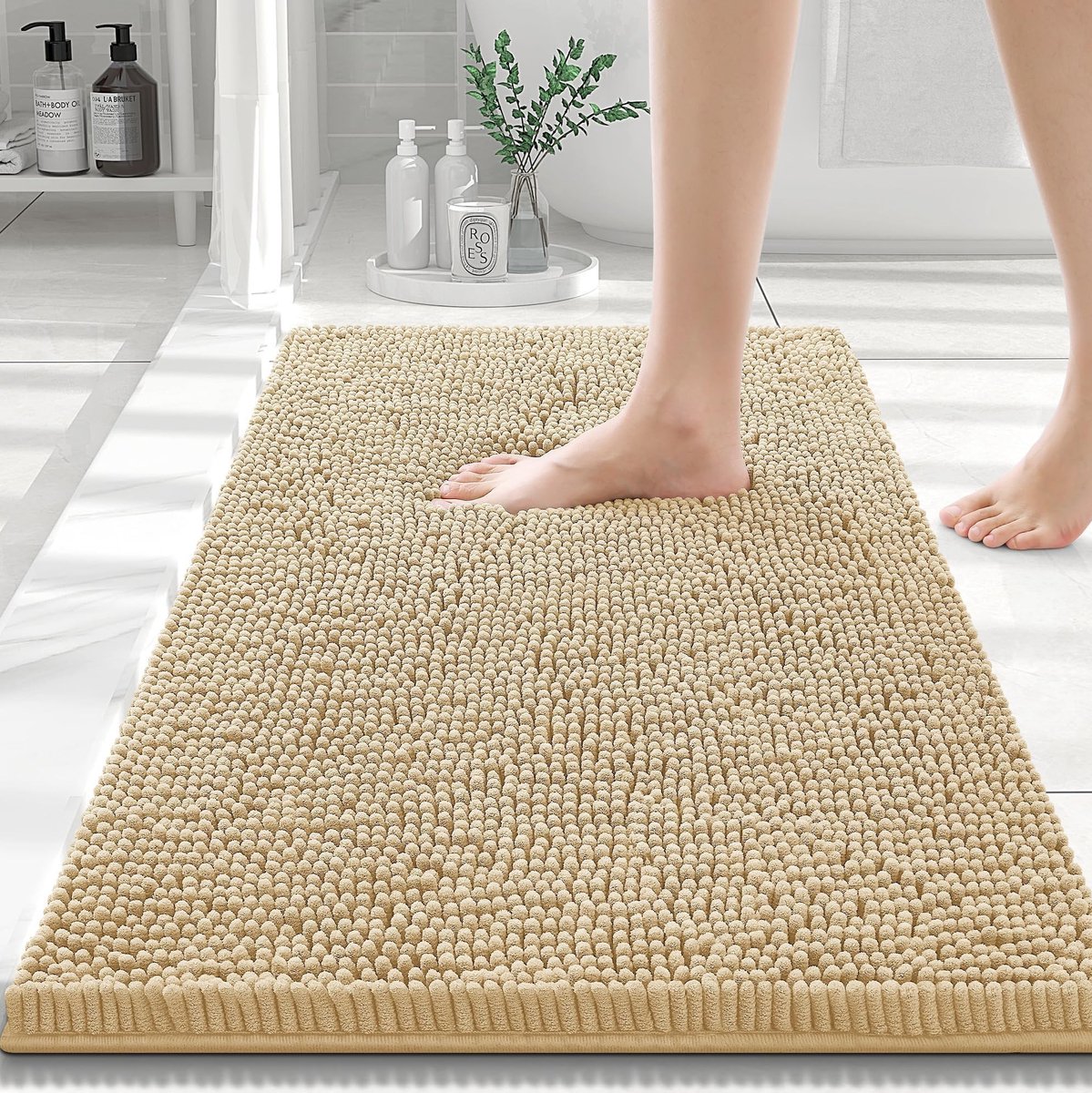 Omgoods - Antislip Badmat Chenille Microvezel 40x60 cm Beige