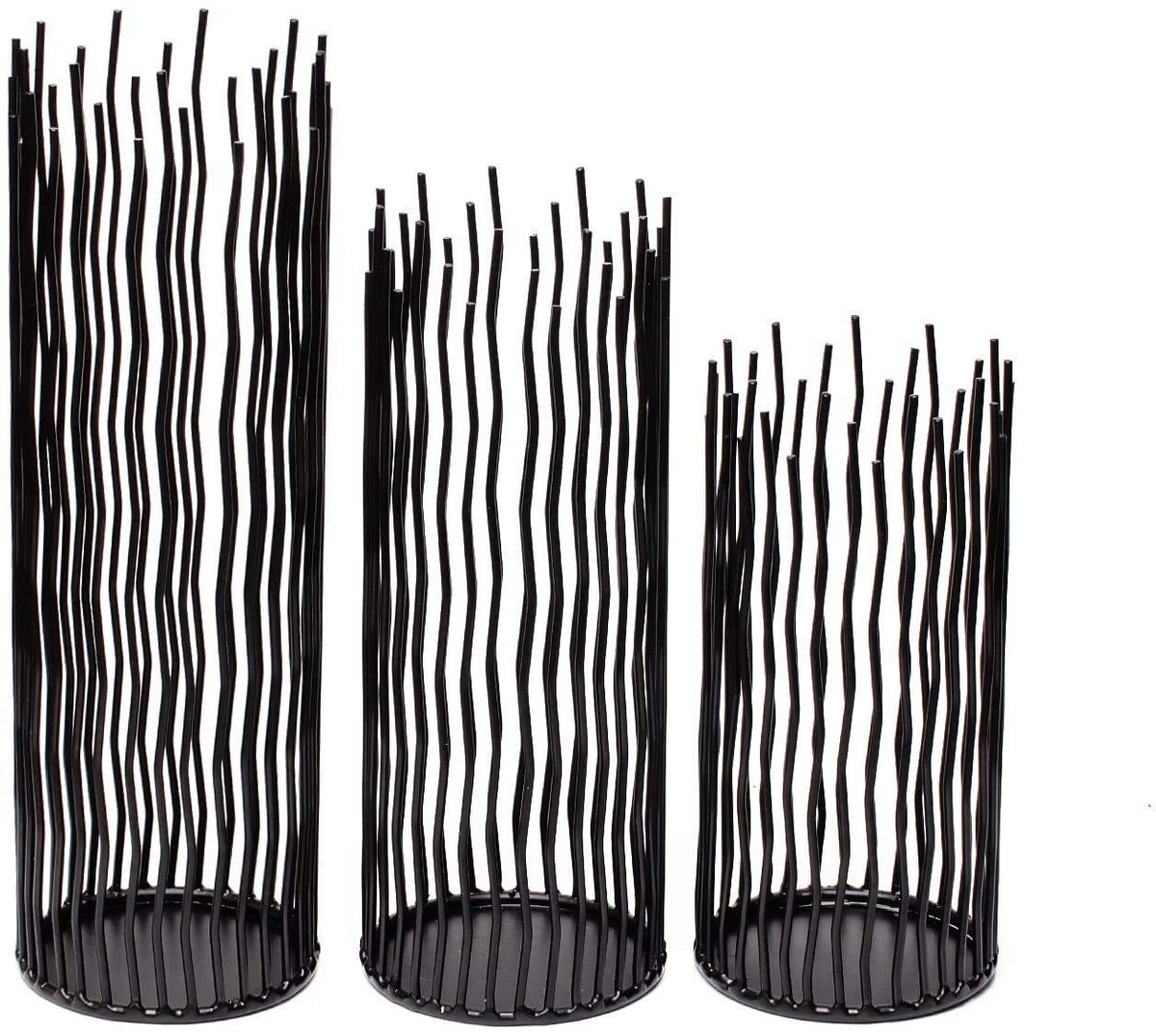 Omgoods - Set van 3 Zwarte Metalen Kaarsenhouders voor Tafel en Decoratie
