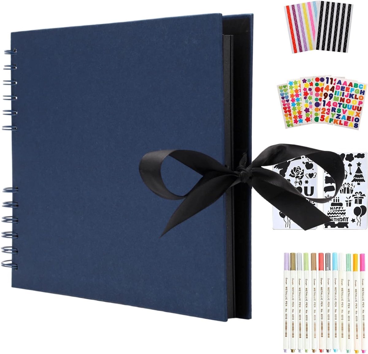 Omgoods - Scrapbook Fotoalbum met 80 Zwarte Pagina's, DIY Gastenboek, Blauw