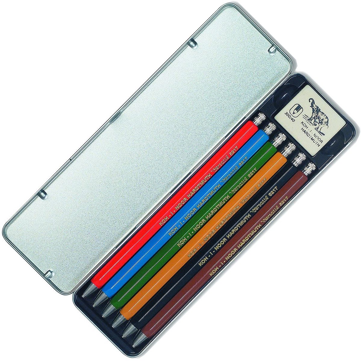 Omgoods - Set van 6 Vulpotloden met Gum in Metalen Etui