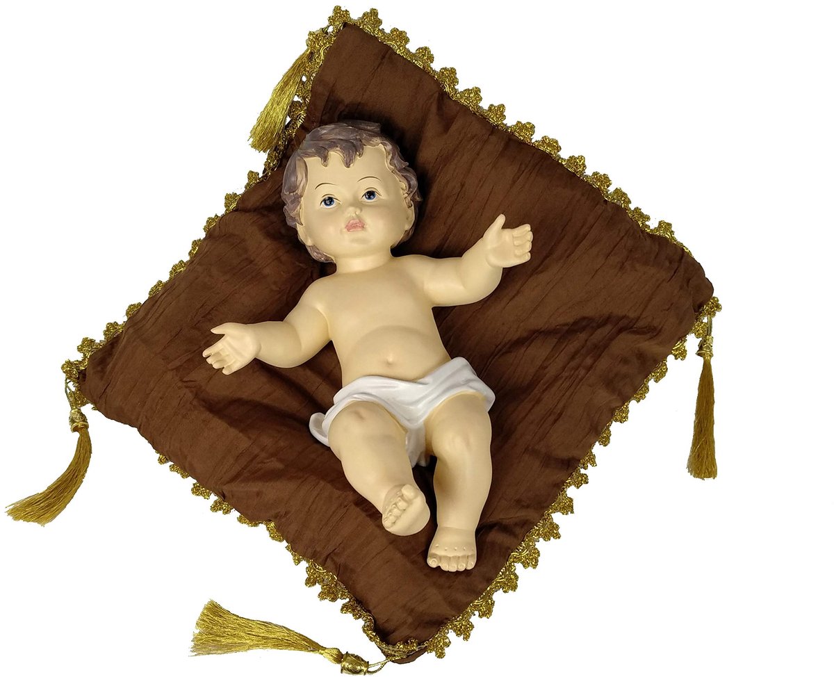 Omgoods - Beeldje Kind met Kussen 28cm - Harsdecoratie
