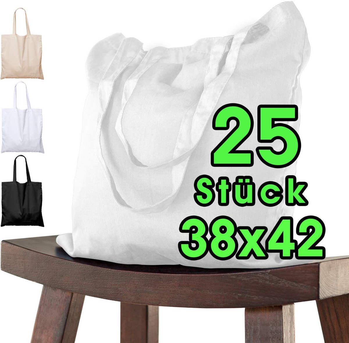 Omgoods - Set van 25 Katoenen Tasjes, Onbedrukt, 38 x 42 cm