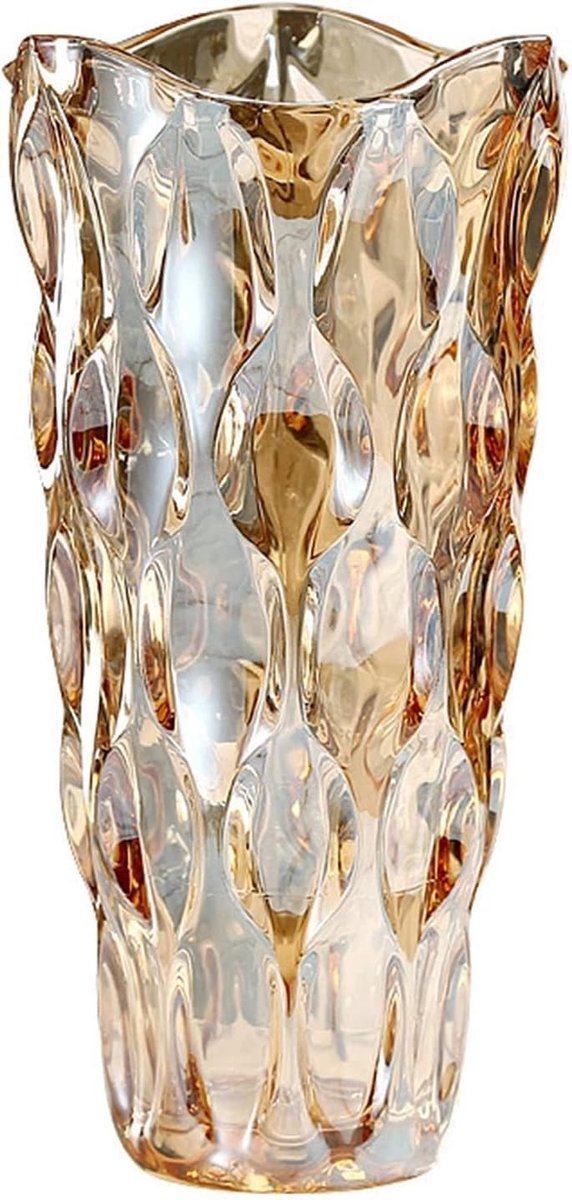Omgoods - 24 cm Glazen Bloemenvase, 1.5L, Handgemaakt in Amberkleur