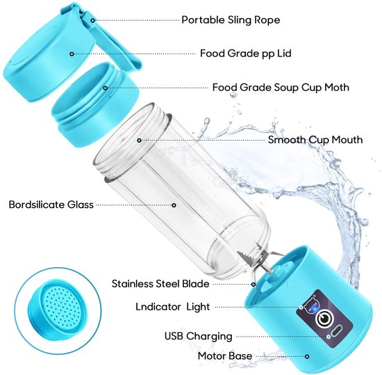 Omgoods - Draagbare Mini Juice Mixer met 6 Bladen, Oplaadbare Juicer voor Thuis en Buiten van Omgoods — afbeelding 5