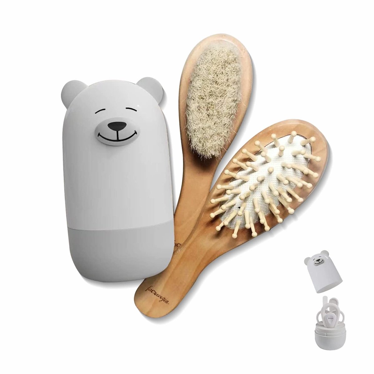Omgoods - Baby 6-in-1 Verzorgingsset - Natuurlijke Houten Haarborstel en Kam