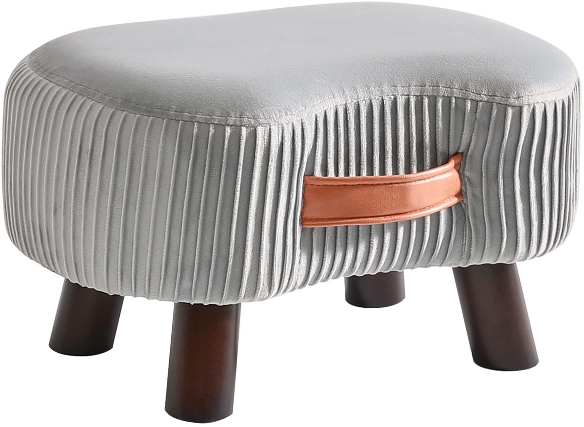 Omgoods - Houten Footstool met Zacht Kussen en Handgreep voor Woonkamer en Slaapkamer