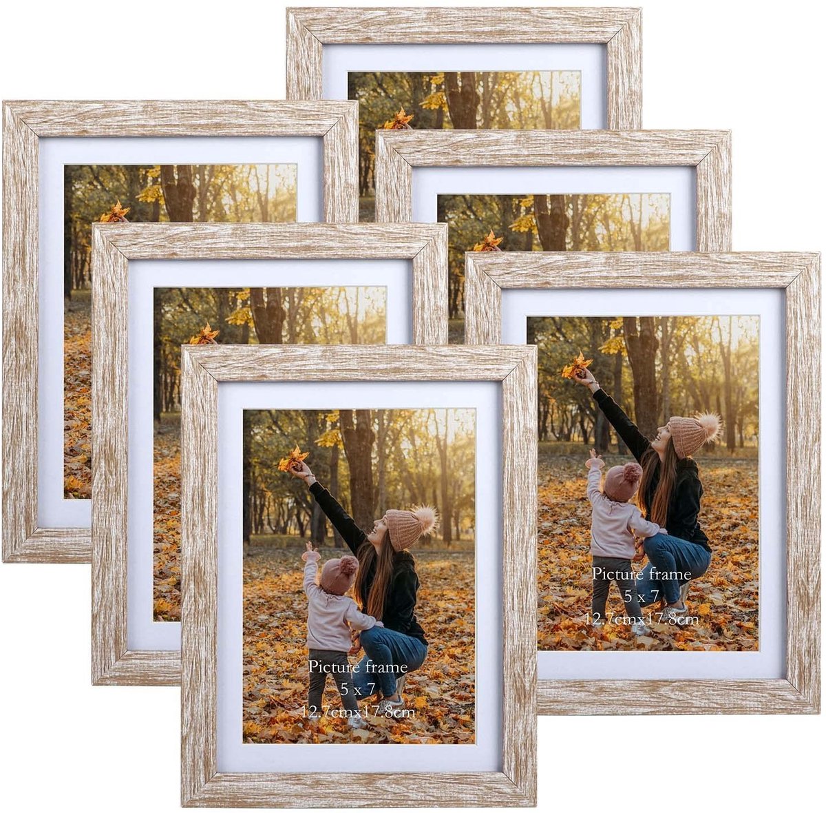 Omgoods - Set van 6 rustieke fotolijsten - 13x18 cm met natuurlijk houtfineer