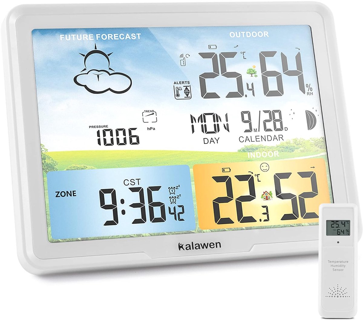 SnelShoppen - Draadloos Weerstation met Buitensensor, Digitaal Kleurendisplay, DCF-Radioklok, Thermometer, Hygrometer, Weersvoorspelling, Barometer vo