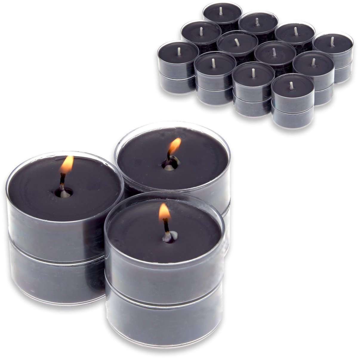 Omgoods- Geurtheelichtjes set van 24 stuks - Zwart - Kunststof hoes - 4 uur brandduur - 3,8 x 1,7 cm - Aangename geur - Geurkaarsen