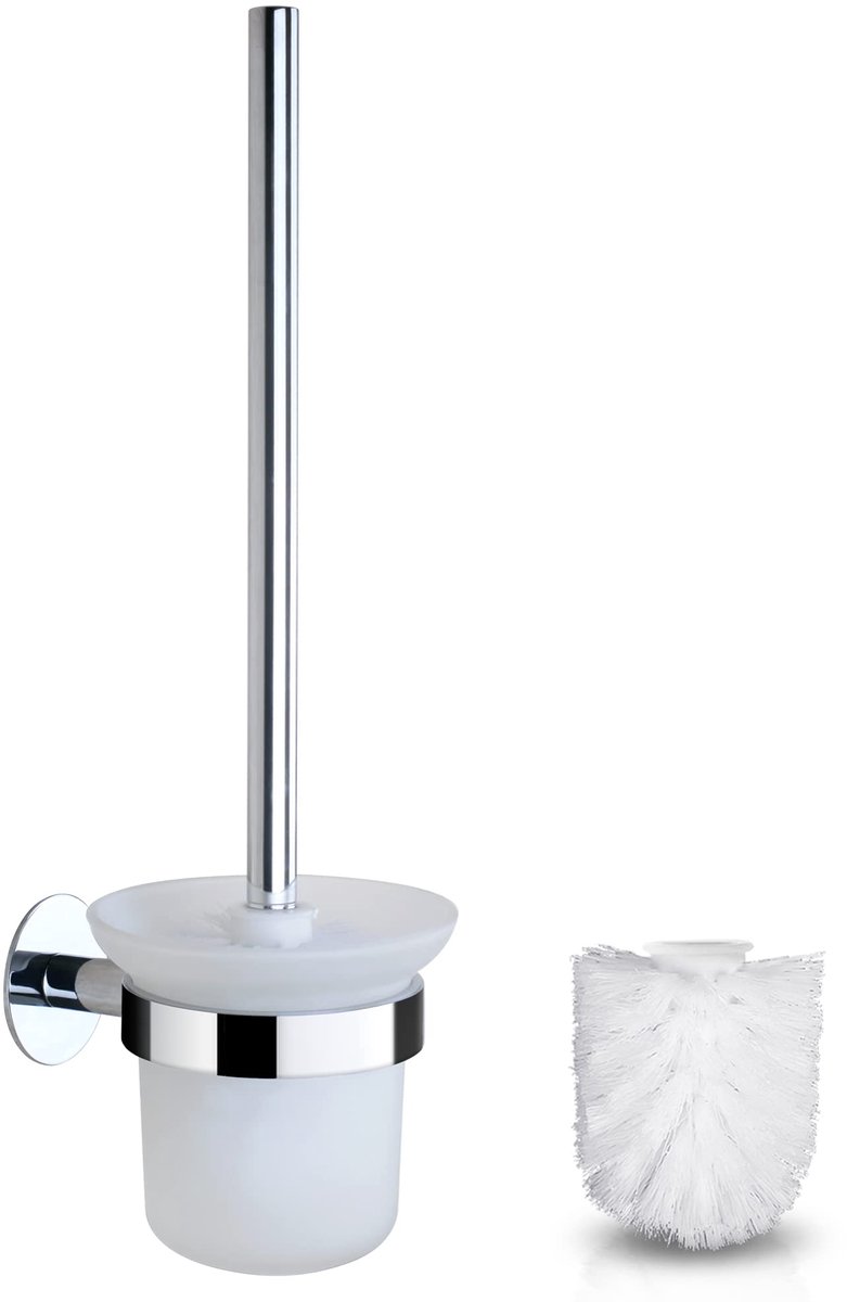 Omgoods - Wandmontage Toilettas met Houder - Toiletborstelset met Glazen Holder