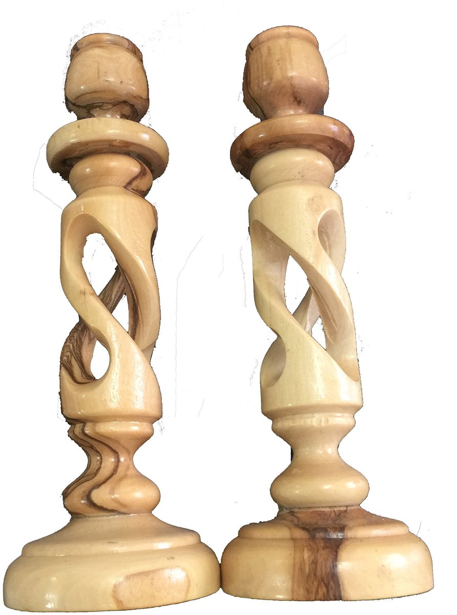 Omgoods - Traditionele Kaarsenhouder van Olijfhout 18 cm - Set van 2