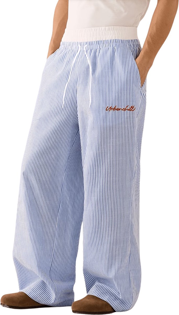 Currero Gestreepte Broek Heren and Striped Pants Yacht Club Linnen Broek Zomerbroek Volwassenen Lange Broek Strandbroek En Blauwe En Witte Strepen