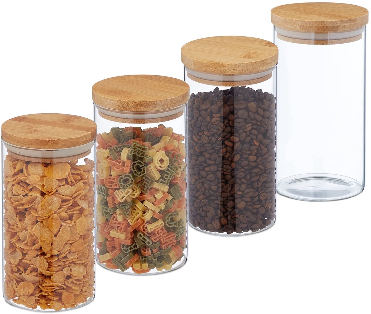 Omgoods - Set van 4 Glazen Opbergpotten met Bamboe Deksel en Airtight Sluiting