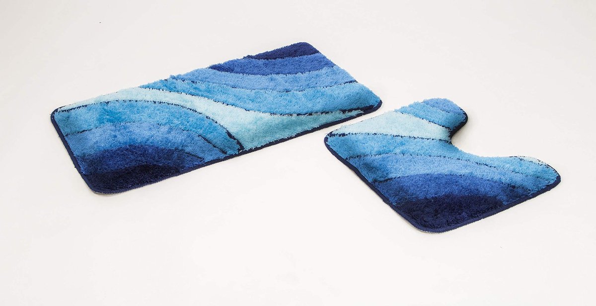 Omgoods - Antislip Badmatset 2-delig met Uitsparing, Blauw