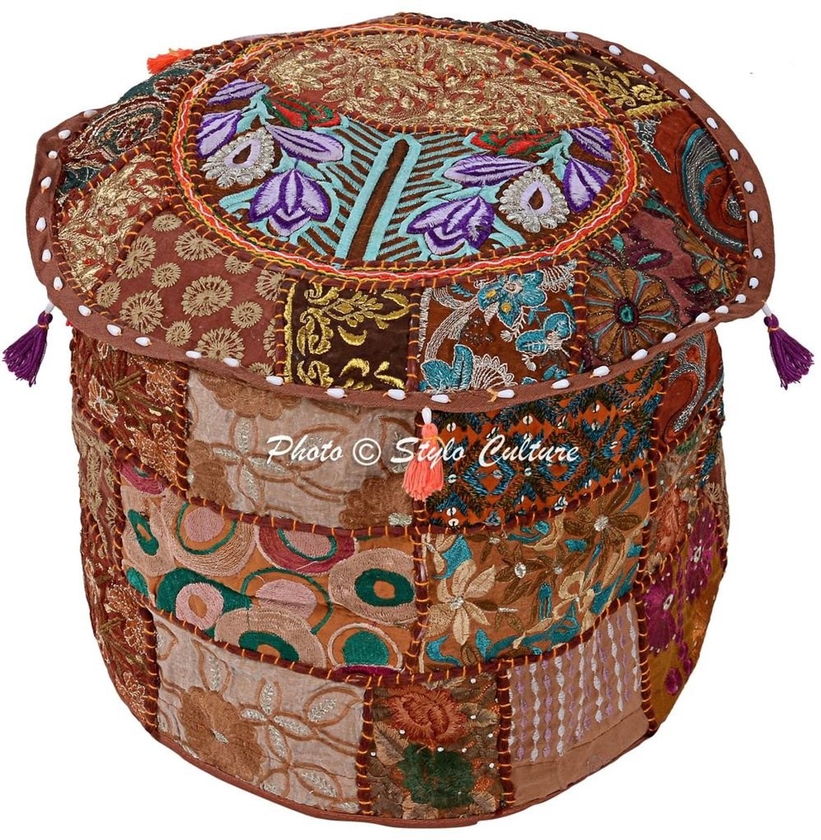 Omgoods - Gehaakte Katoenen Pouf Cover met Bloemmotief