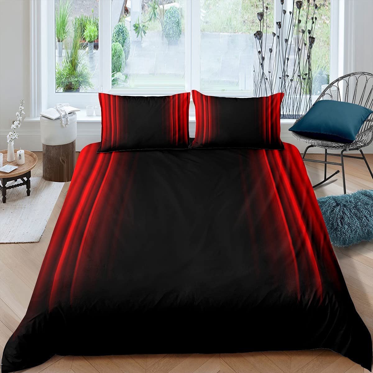 Omgoods - Abstract Ombre Dekbedovertrek Set voor Kinderen en Tieners - Rood en Zwart, 3-delig