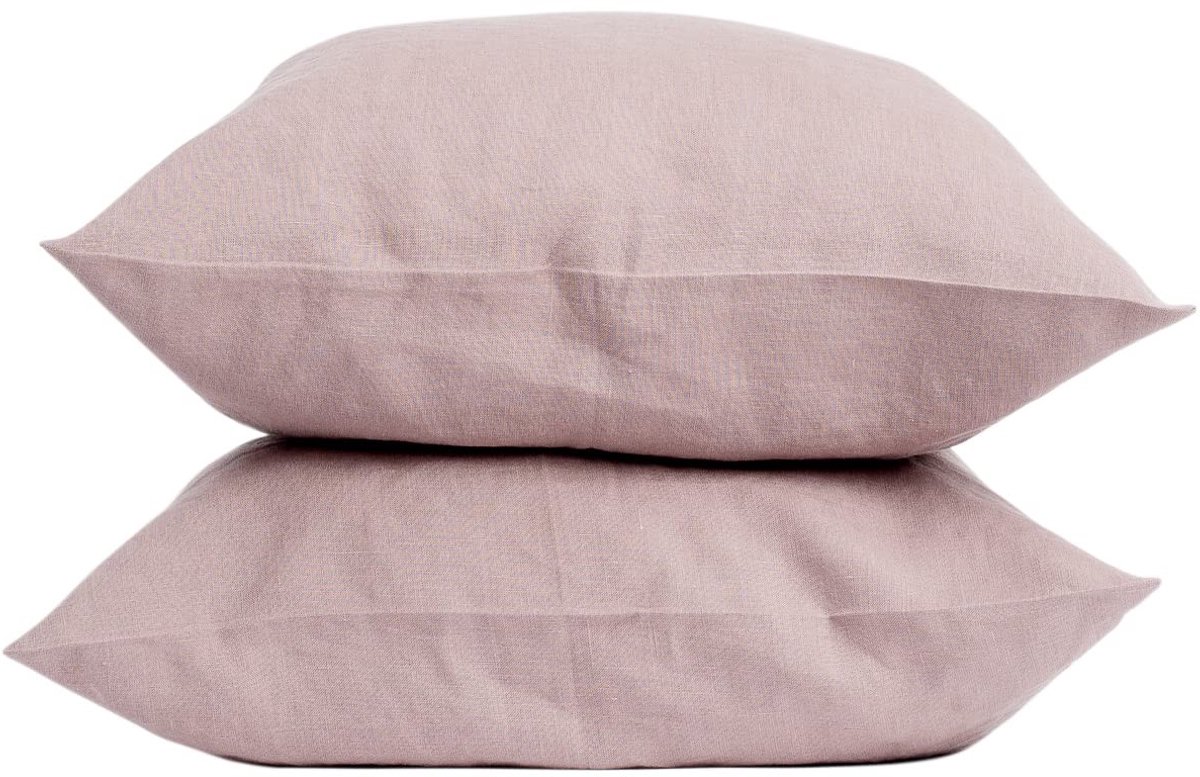 Omgoods - Linnen Kussenhoes Set van 2 - 65x65 cm Poederroze met Overlapsluiting - Hypoallergeen