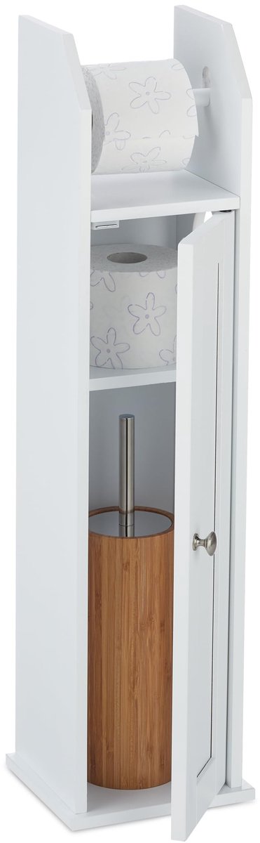 Omgoods - Staande Toiletrolhouder met Opbergruimte voor 5 Rollen, MDF Wit