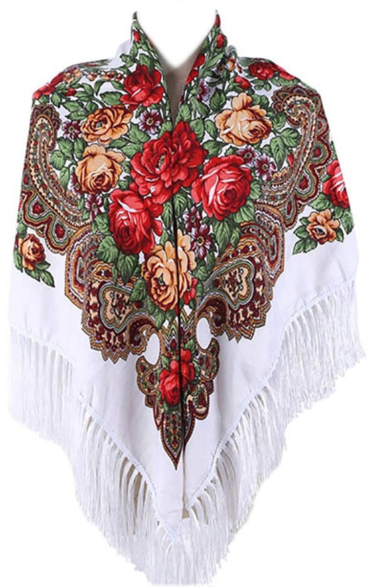 Omgoods - Traditionele Sjaal met Franjes en Bloemenprint voor Dames