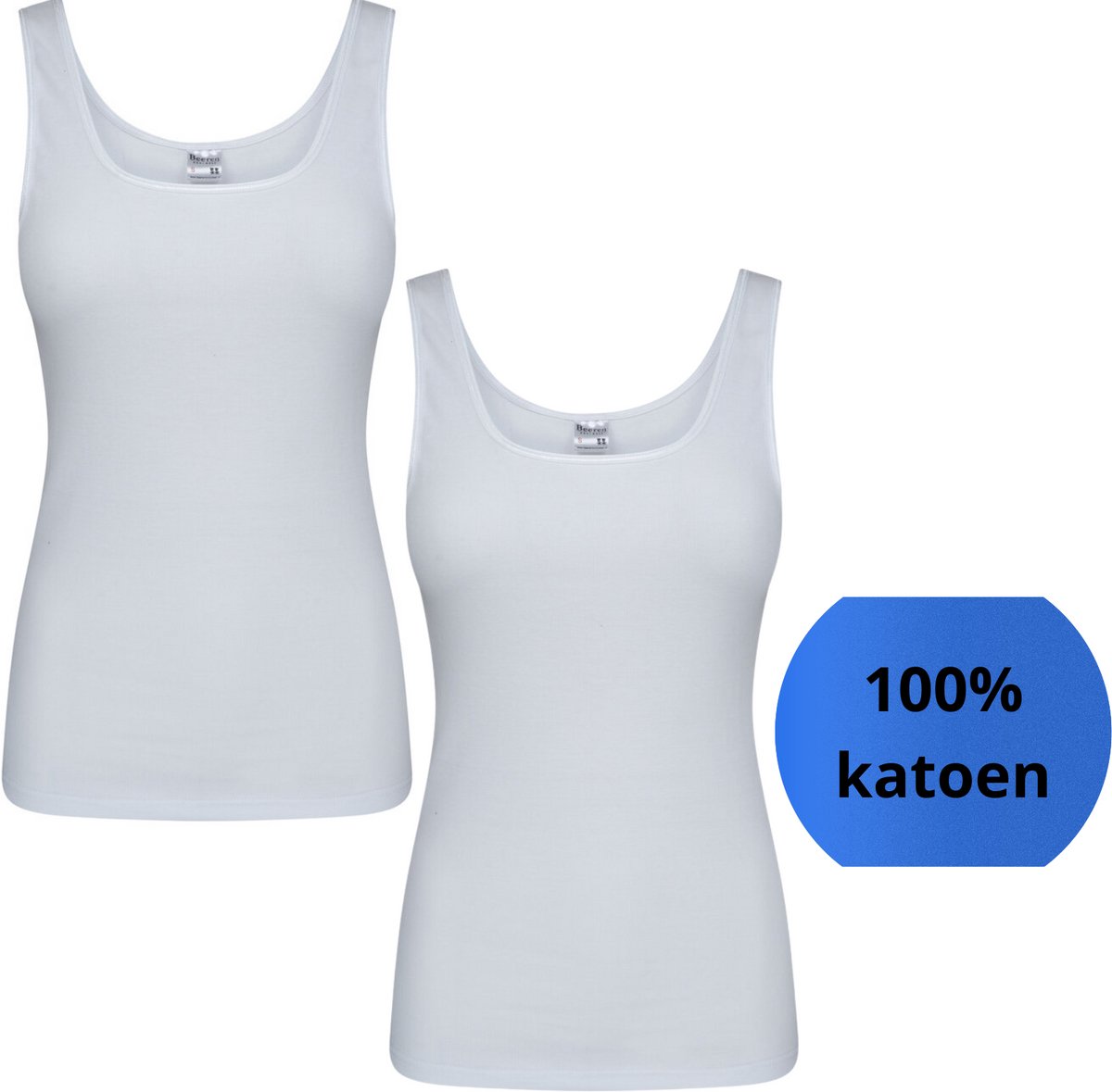 Beeren Dames hemd Madonna Wit met brede schouderbandjes 2-pack maat S
