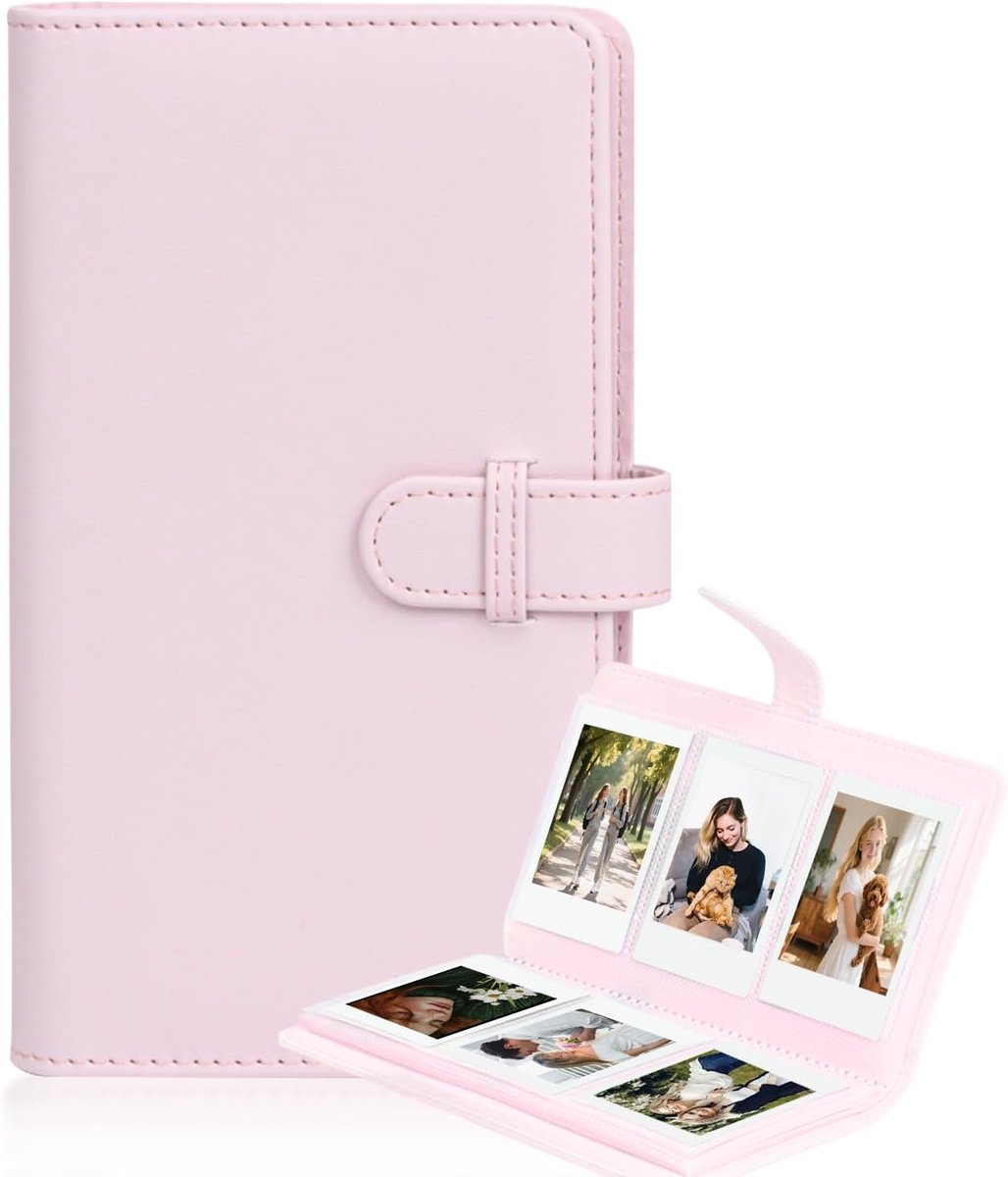 Album met 108 pagina's van PU-inzetstukken - geschikt voor Fujifilm instax mini 12/11/9/8 camera's - mini-album - voor foto's van 54 x 86 mm (2,1 x 3,4 inch) - roze