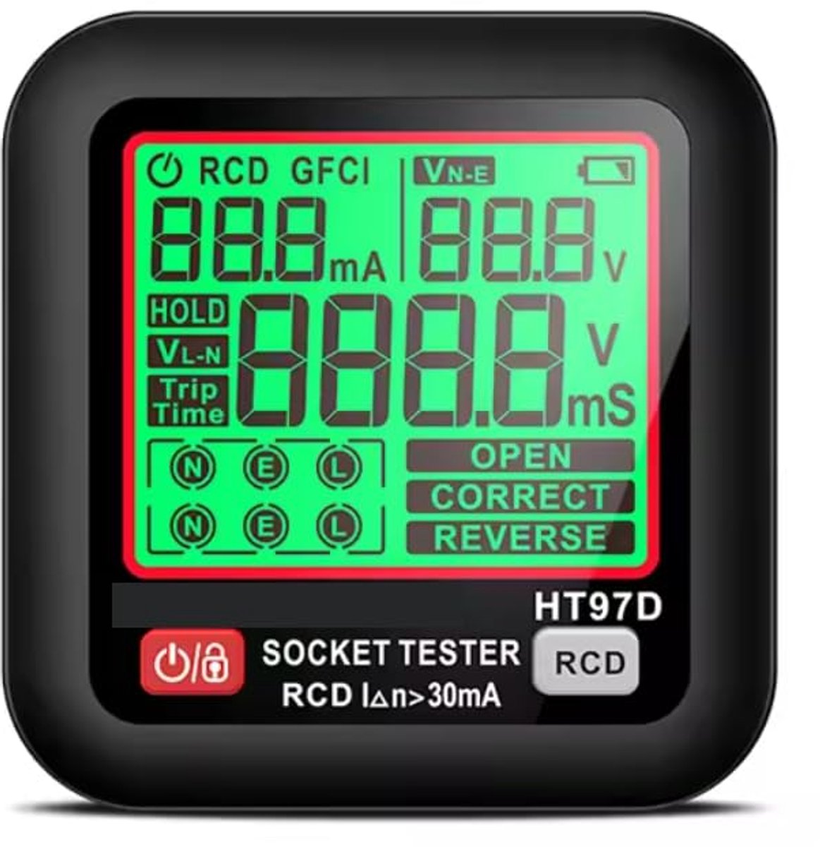 Digitale Stopcontact Tester - Socket Tester - met RCD Test - LCD-scherm - voor Onderhoud van Elektrische Apparatuur
