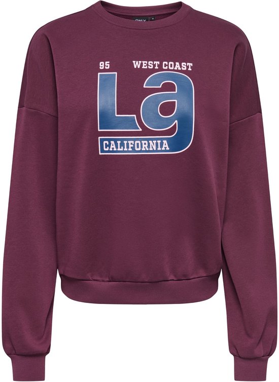 Bordeauxrode sweater met grote 'LA California West Coast' print op de voorkant.