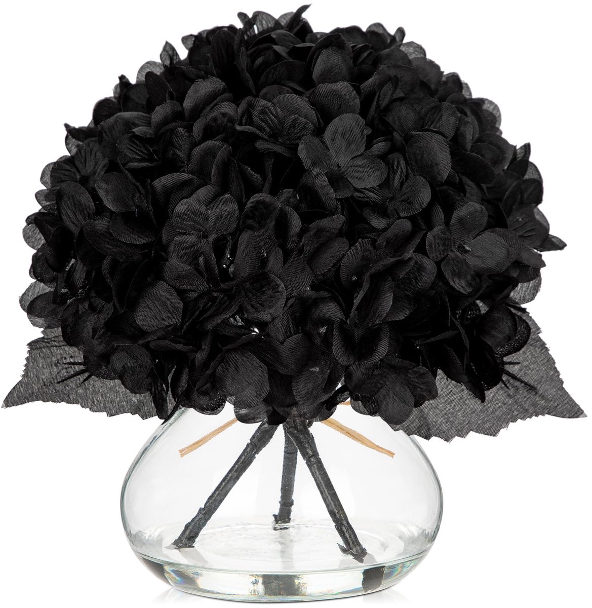 SnelShoppen - Kunstbloemen met 4 hortensia's in glazen vaas - Kunstmatige hortensiabloemen 3D-print Real Touch voor bruiloft, thuis, hotel, feest, blo